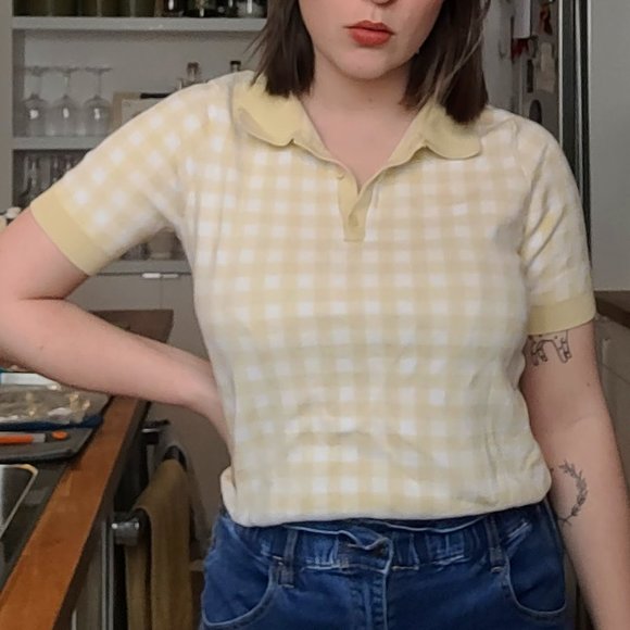 Yellow gingham knitted polo - Picture 2 of 2